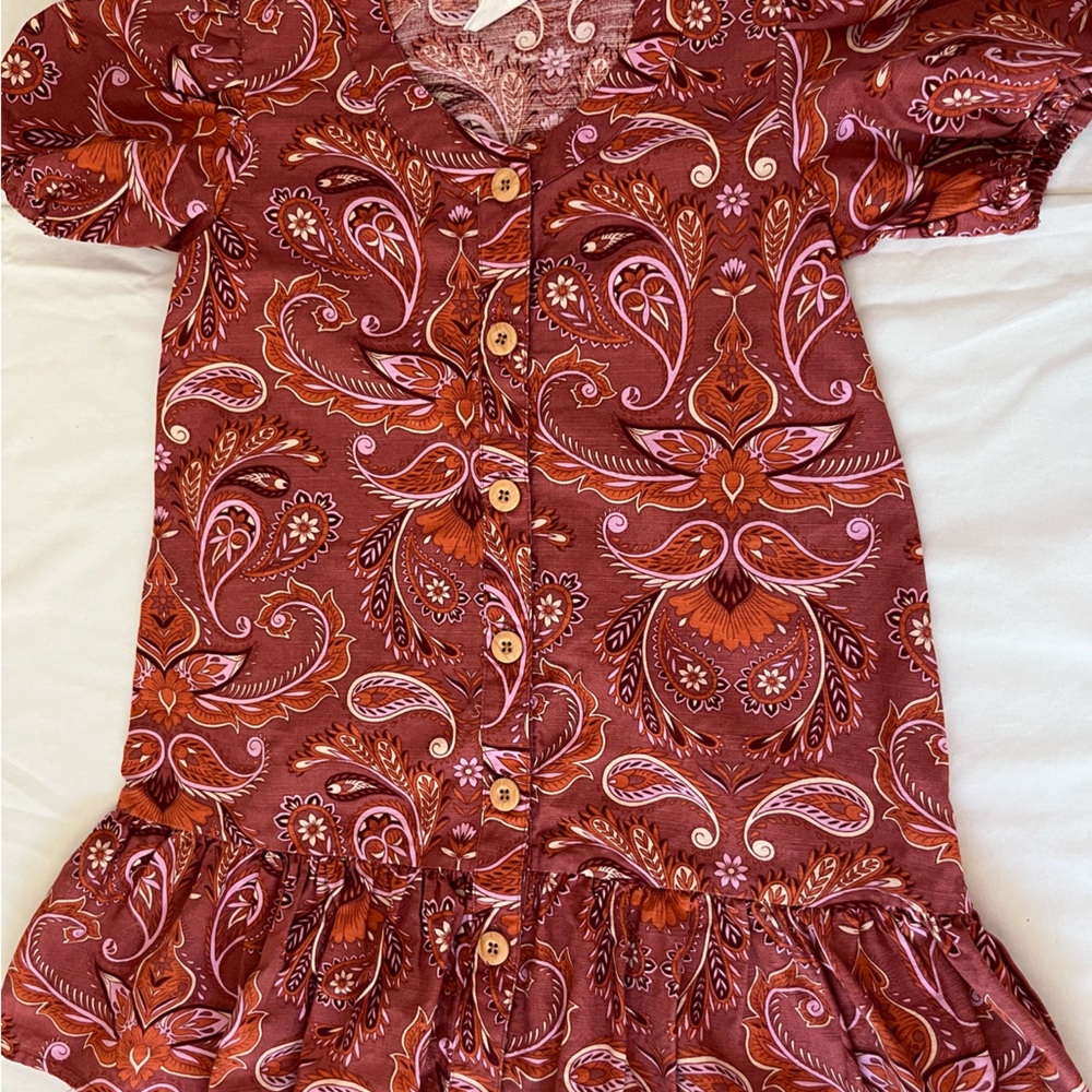 Cotton On Kids floral dress size 5 in Orange and Burgundy pattern. - Picture 4 of 4